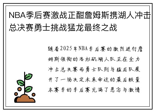 NBA季后赛激战正酣詹姆斯携湖人冲击总决赛勇士挑战猛龙最终之战